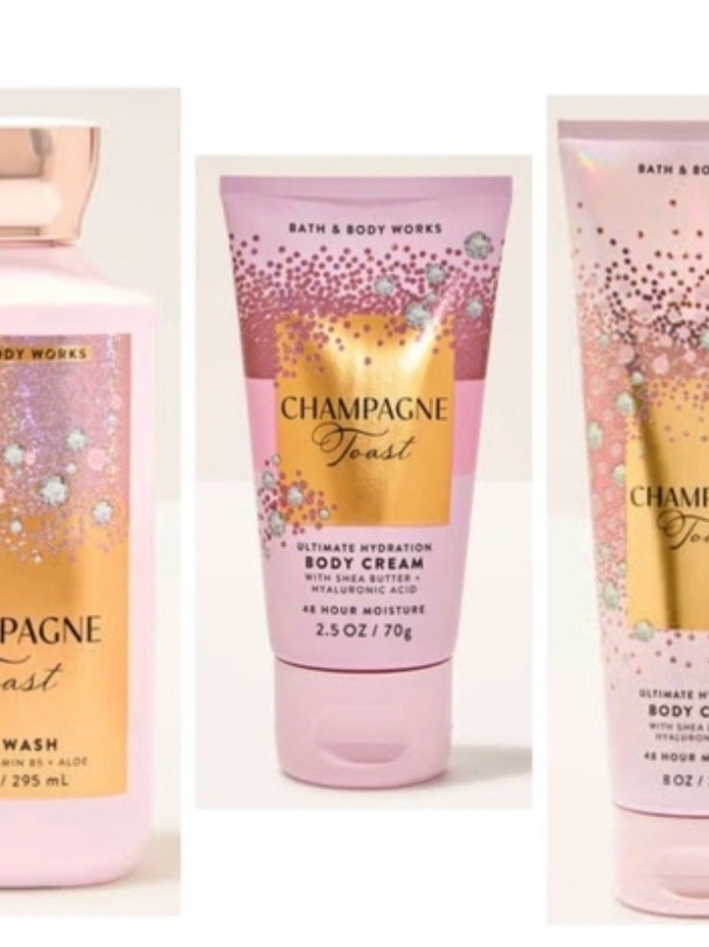 Bath & Body Works Champagne Toast Pink & Gold Body Cream And Body Wash.